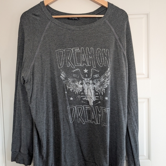 Gray Graphic Long Sleeve Tee with Motorcycle Design Zutter Size L - Picture 2 of 4